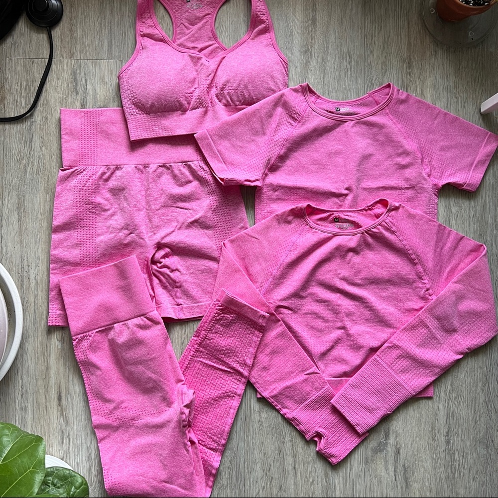 Five-piece Workout Fitness Yoga Set Hot Pink